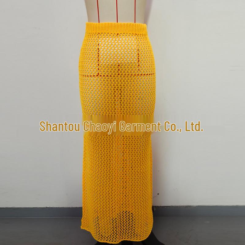 Summer Seaside Textured Knit Midi Beach Skirt Cover-up