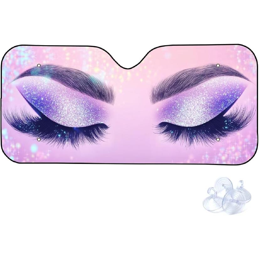 Purple Eyelash Front Sun Shade Windshield for Car Cute Windshield Sunshade Foldable UV Ray Reflector Front Window Sun Shade Visor Shield Cover,Keeps