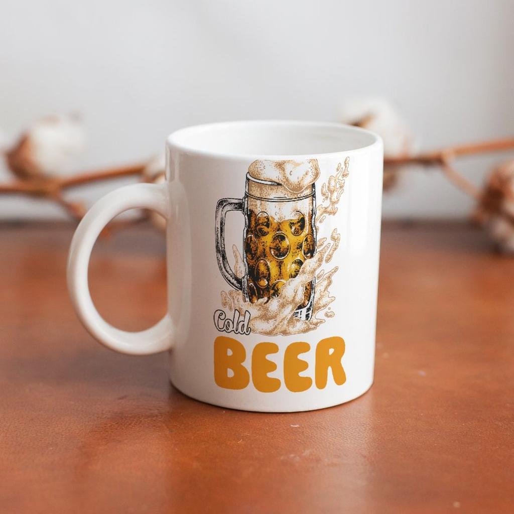 1pc 11oz Ceramic Mug with Double-Sided Beer Lover Print, Clean Daily Cup for Coffee or Tea