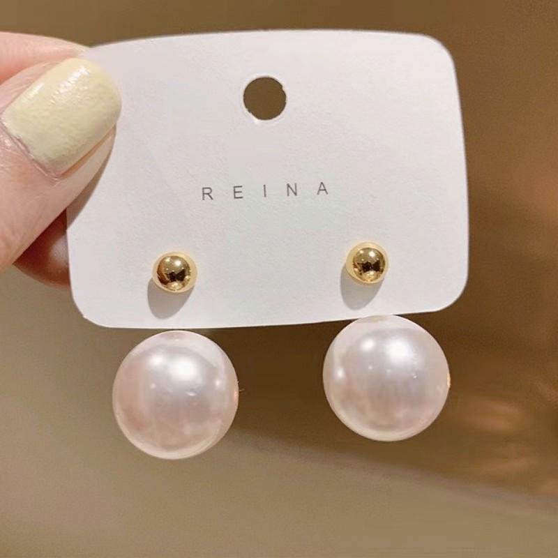 925 Silver Needle Exaggerated Pearl Earrings for Women - Trendy Two-Way Wear with Small Bean Studs