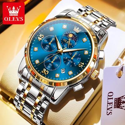 Pánské hodinky Quartz Watch For Man Multifunkční chronograf Business Náramkové hodinky Date Moon Vodotěsné Luminous Watch