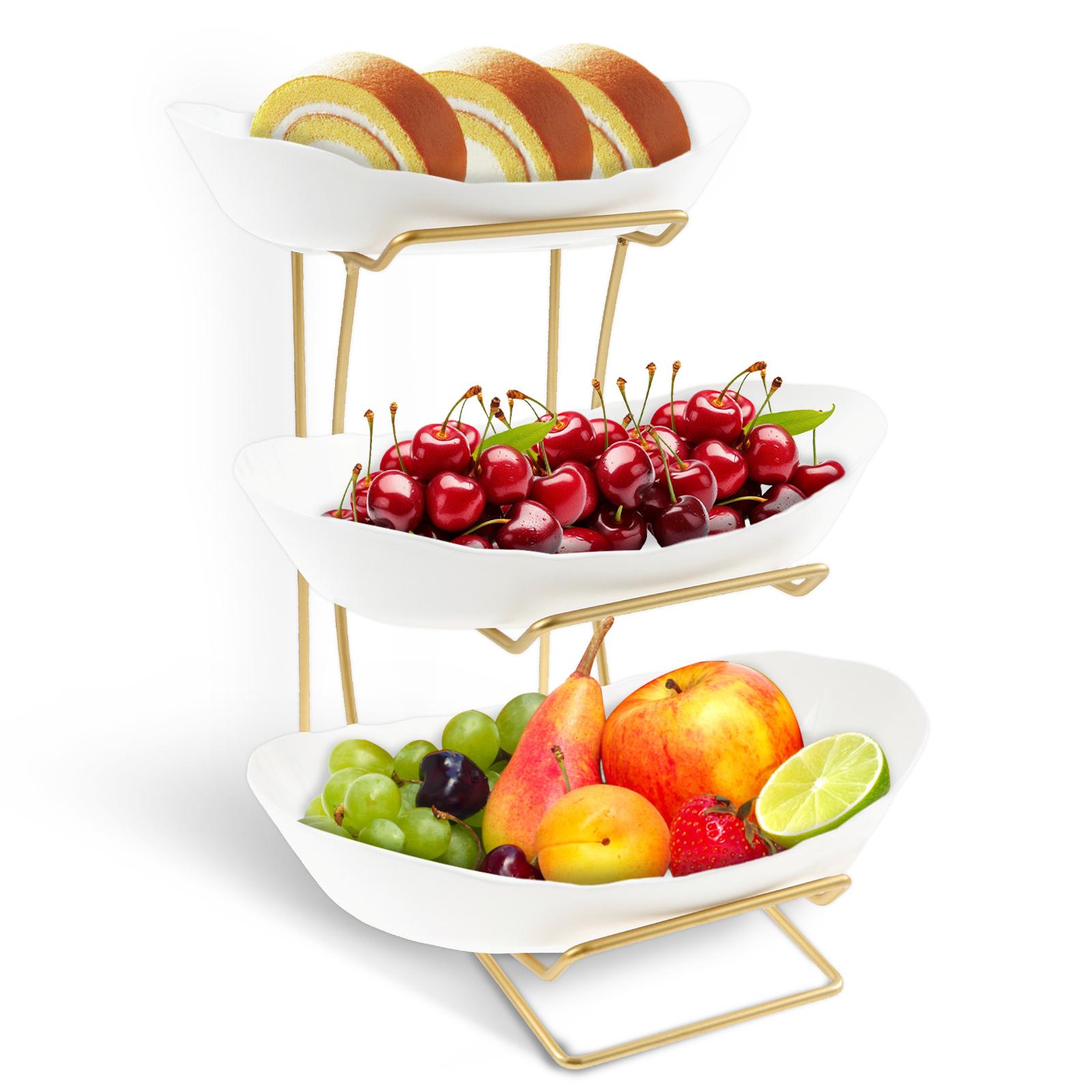 

3-ярусная пластиковая корзина для сервировки фруктов и десертов, овальные изогнутые миски для фруктов и овощей, кухонная, для семейной вечеринки, подставка для демонстрации закусок, выпечки