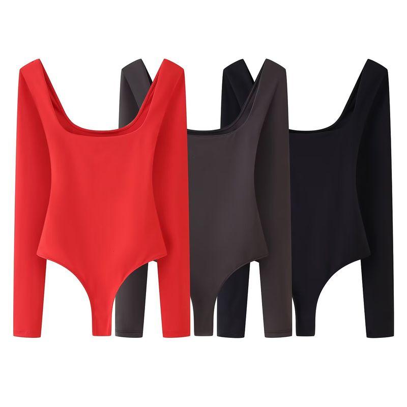 Kaslead New Women Clothes Western Style Fashion Simple Square Collar Nylon Jumpsuit 5039386 800