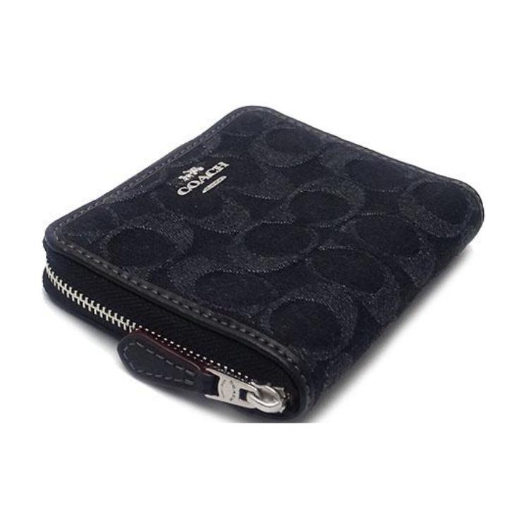 Coach Zip Around 11 Logo Denim Wallet Women Wallet Black CP431-SVBK