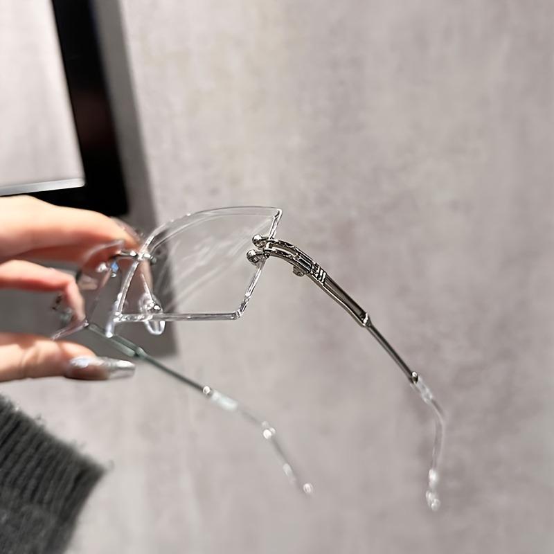 Chic Rectangle Rimless Clear Lens Glasses for Women Minimalist Fashion Eyewear Metal Frame Square Shape