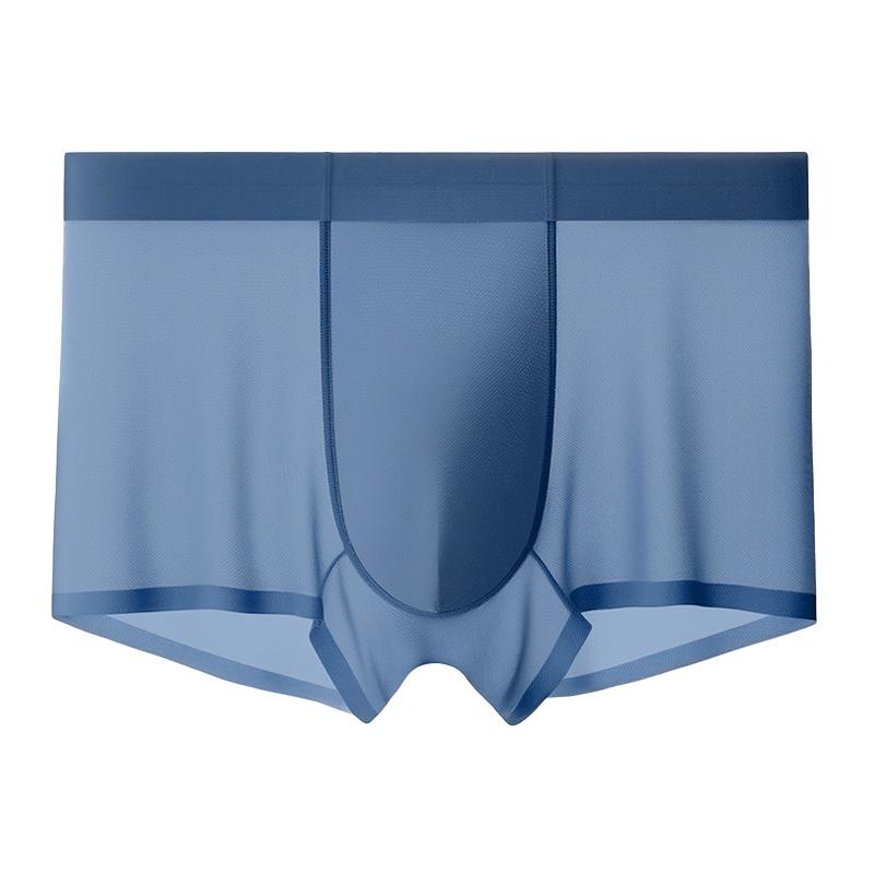 120s Ice Silk Men s Mesh Breathable Quick-Dry Antibacterial Seamless Boxer Briefs with Mulberry Silk Crotch, Large Size