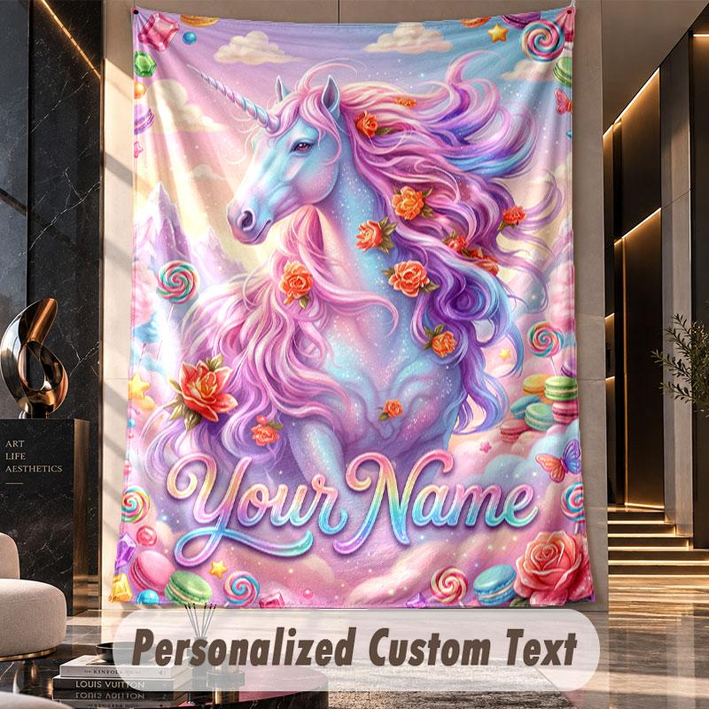 Unicorn (464) Theme Custom Tapestry Personalized Custom Name Text Wall Hanging Tapestry Home Decor Background Cloth