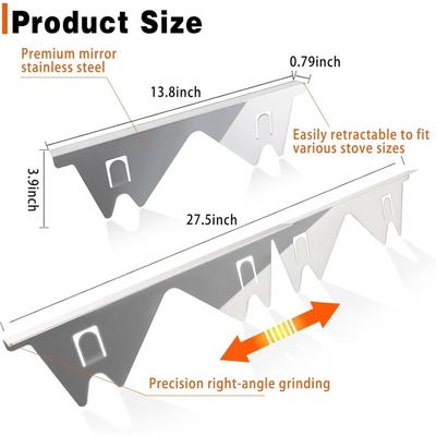Range Trim 13.78-27.56in Adjustable Stainless Steel Stove Gap Filler Easy Clean Silver Heat Resistant Rustproof for Kitchen