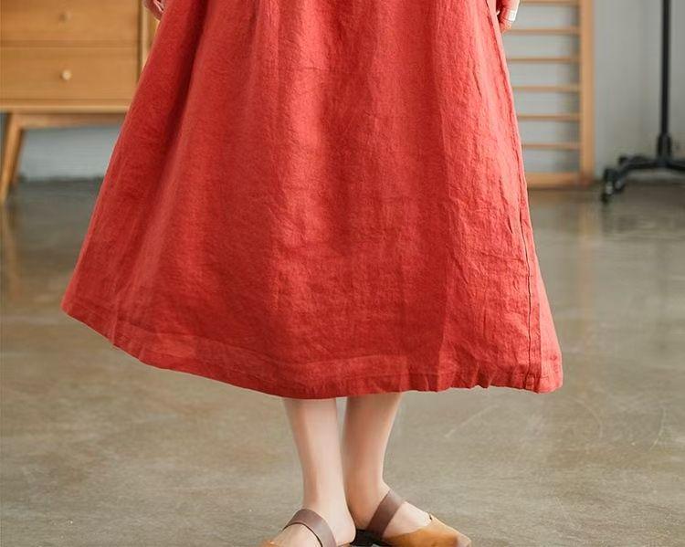 Japanese Women's Loose-Fit Cotton & Linen Irregular Hem Dress