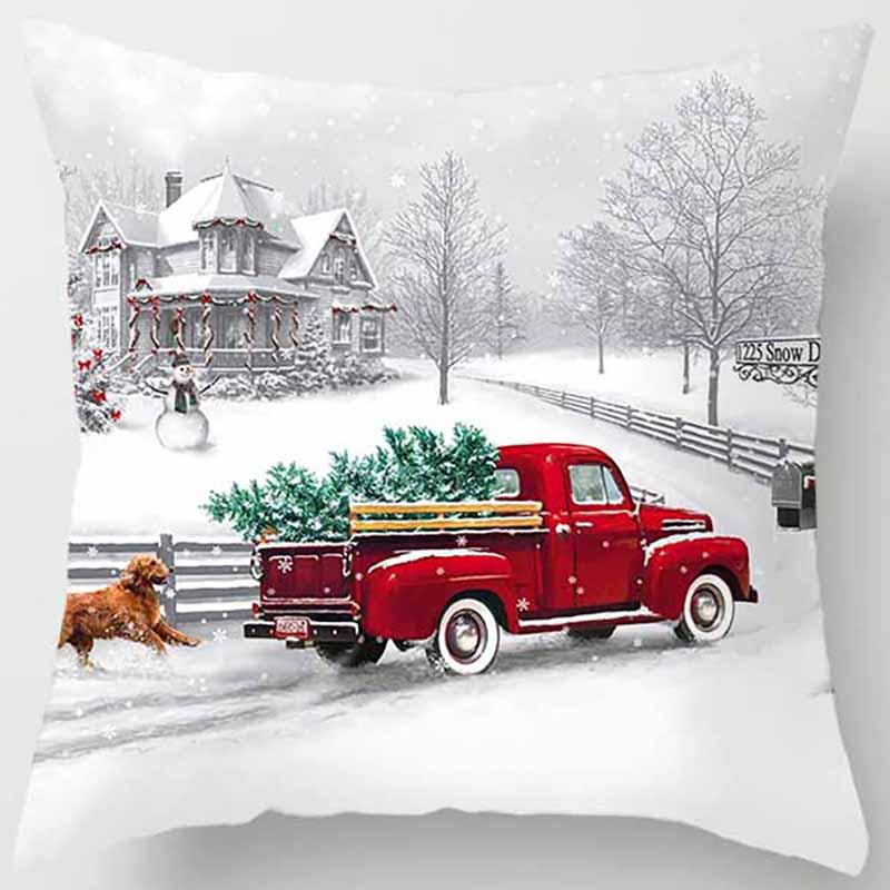 Christmas Truck Tree Pillowcase Festival Gift Cushion Cover Home Decoration Car Sofa Cushion Cover Funda De Almohada