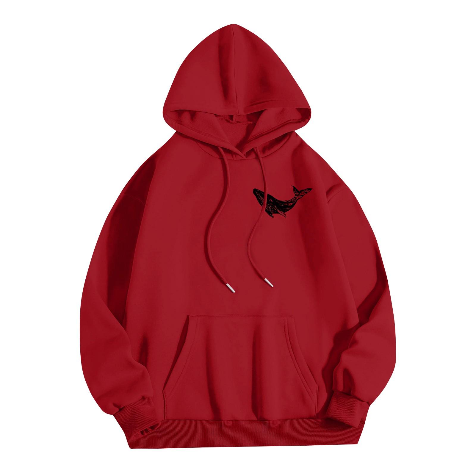 

Женские толстовки с капюшоном большого размера с длинным рукавом с принтом, пуловеры, осенние наряды с карманом L винный