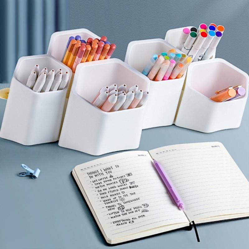 Oblique Pen Storage Holder Desk Pencil Holder Cup 6 Compartments Makeup Brush Organizer Holder for Bedroom Office