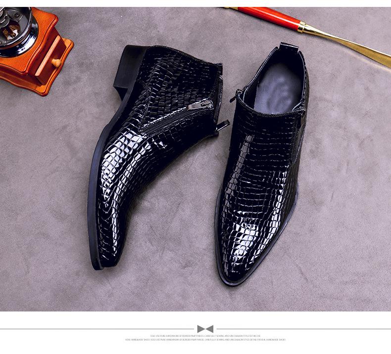 Herren Echtleder Stiefel mit spitzer Zehenpartie, geprägtem Muster und Reißverschluss