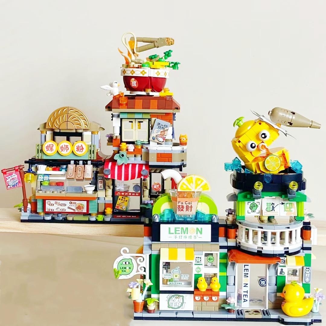 Wucifang Jewelry Loz Mini Blocks Building Bricks Toys Puzzle Gift Chinese Snack Bar Lemon Tea Shop Luosifen Store Home Decor 1294 1295