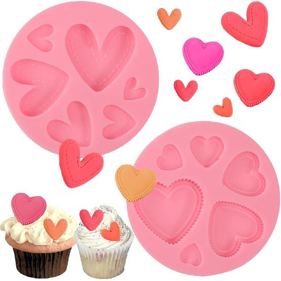 2 Pcs Love Chocolate Cake Decoration Silicone Mold 3D Heart-Shaped Candy Fondant Mold, Practical Kitchen Baking Supplies for Cupcake Toppings Cookie