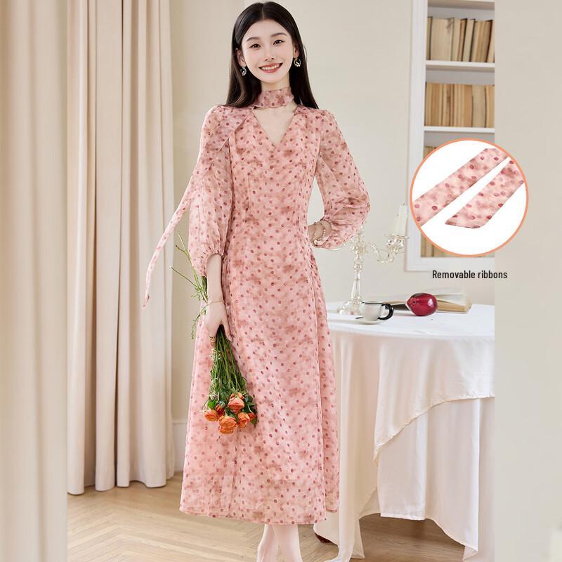 Women s V-Neck Polka Dot Tea Dress L