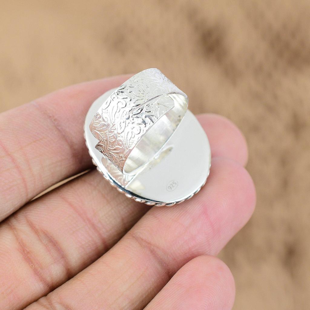 925 Sterling Silver Crown Chakra Rainbow Moonstone Gemstone Artisan Ring Jewelry