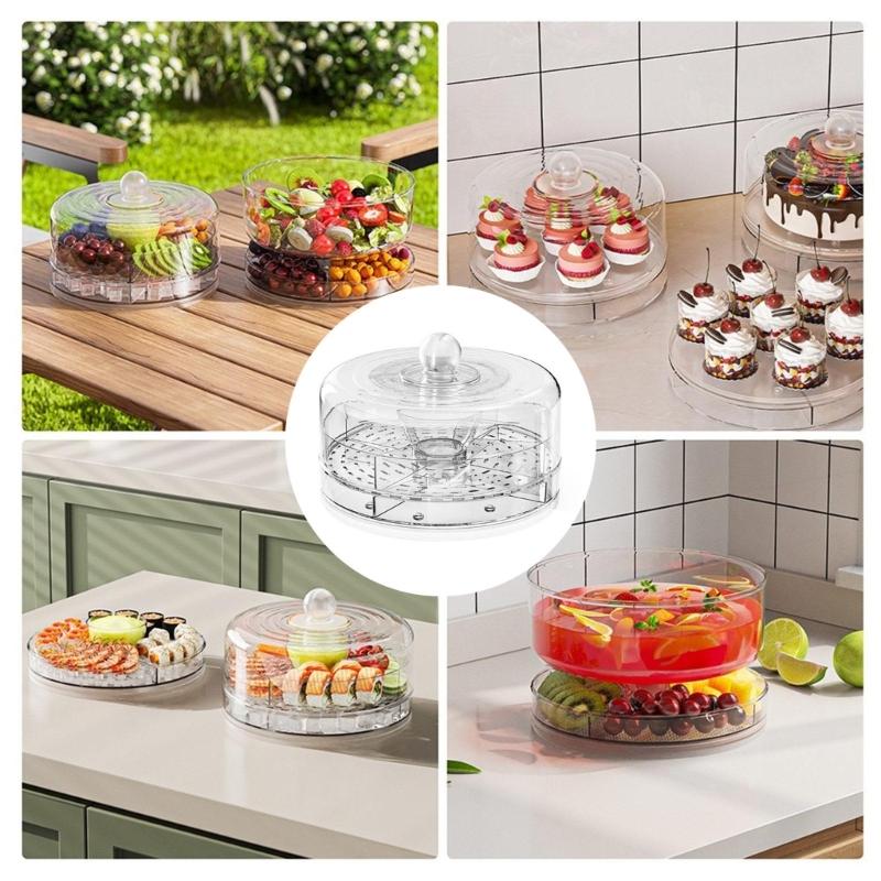 Clear 4 Section Rotating Cold Storage Tray for Parties Snacks Veggies Ideal for Outdoor Gatherings Barbecues Storage