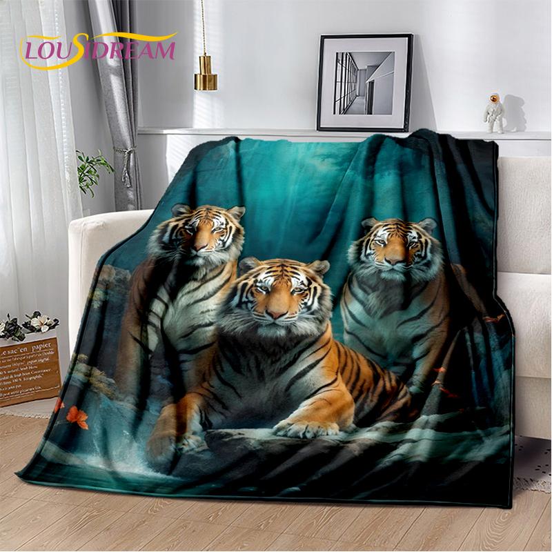 Fierce Tiger Lion Leopard Beast Animal Wildlife Cartoon Blanket,Soft Throw Blanket for Home Bedroom Bed Sofa Picnic Office Cover