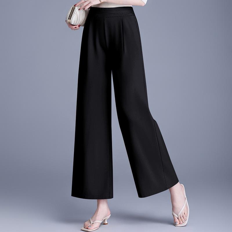 Elastic High-Waist Wide-Leg Pants for Middle-Aged and Elderly Women - Spring/Summer Slimming, Loose, Long Style