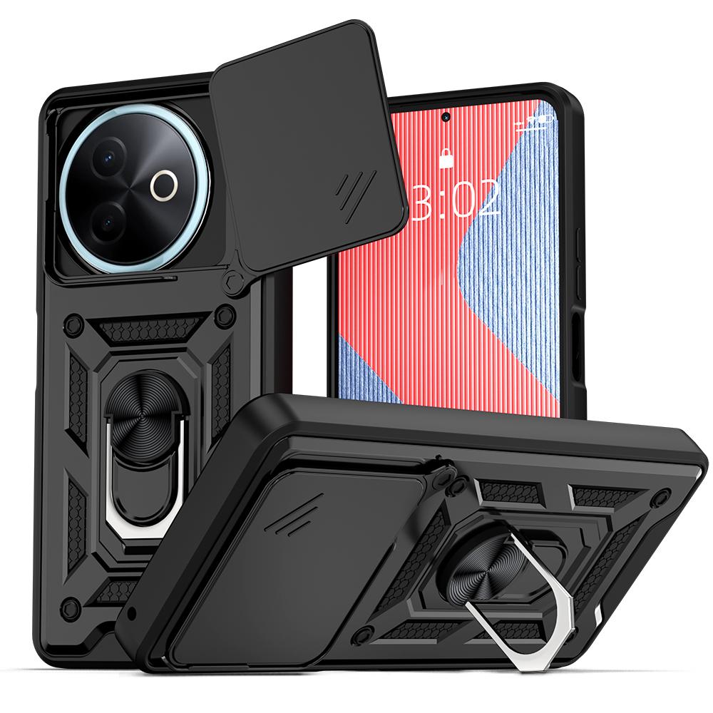 KEYSION Shockproof Armor Case for VIVO Y39 5G Silicone+PC Slide Camera Lens Protection Ring Stand Phone Cover for VIVO Y39 5G
