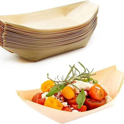 50PCS Multi-size Disposable Wooden Boat-shaped Plate Japanese Dish Boat-shape Tray Salad Dessert Bowl Food Serving Wood Bowl