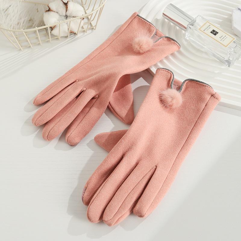 Warm Gloves for Women Rabbit Fleece Cute Bow Thickened Plush Windproof Riding Touch Screen Autumn and Winter Gloves