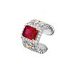Square Colored Zircon Ring Cross-border Exaggerated Personality Pink Zirconia Golden Jewelry
