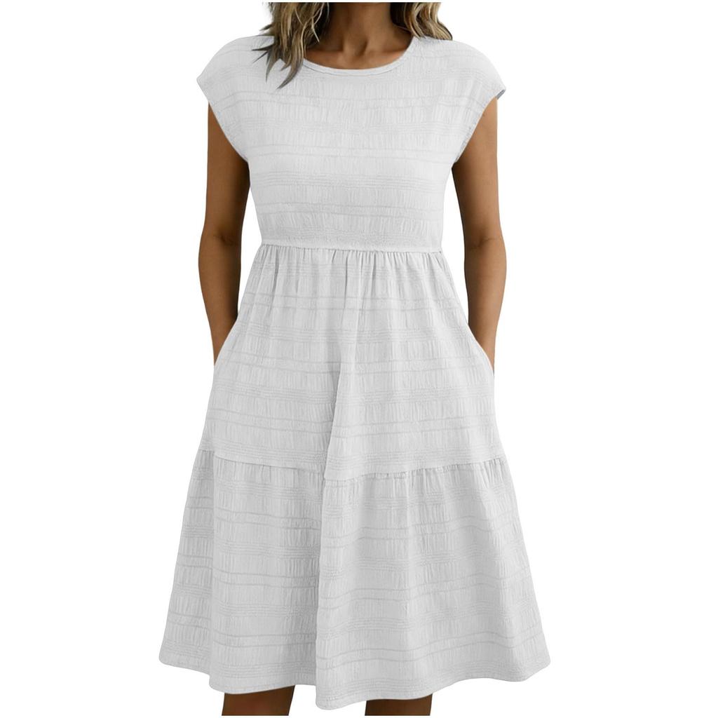 Women Short Sleeve Dress With Pockets Lightweight Casual Dresses