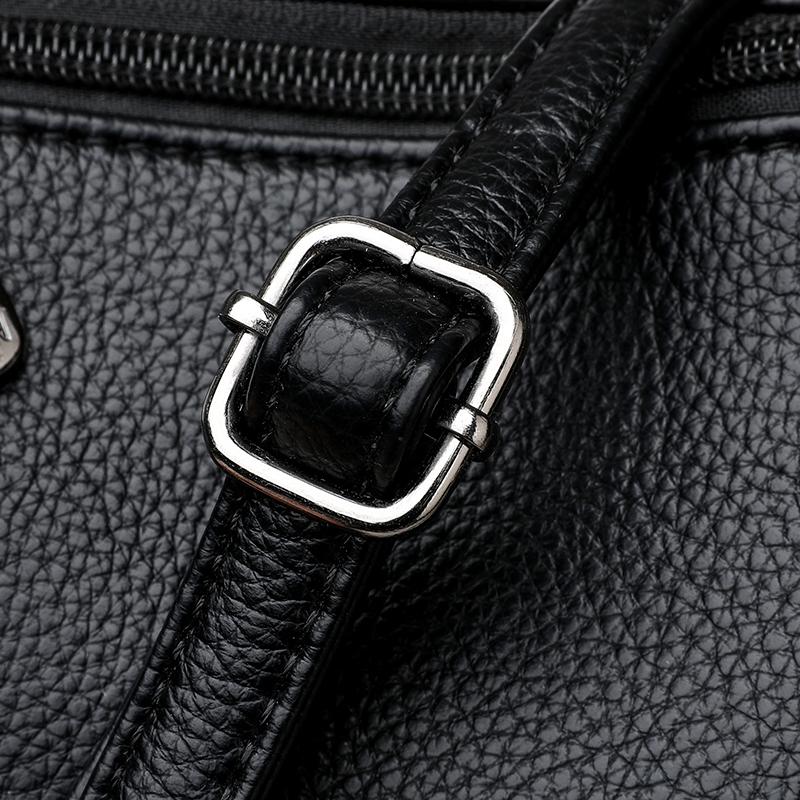 Women's Black Textured Leather Bucket Bag Adjustable Crossbody Bag