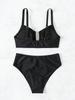 Solid Color High Waist Two Piece Swimsuit for Women U-neck Suspender Backless Bikini Set Beach Vacation Bathing Suit 2025 New