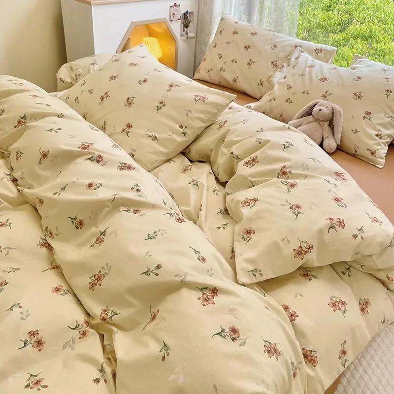 3/4pcs/set 100% Cotton Floral Pattern Duvet Cover Set with Pillowcase Sheet Home Twin Single Queen Size Boys Girls Bedding Sets