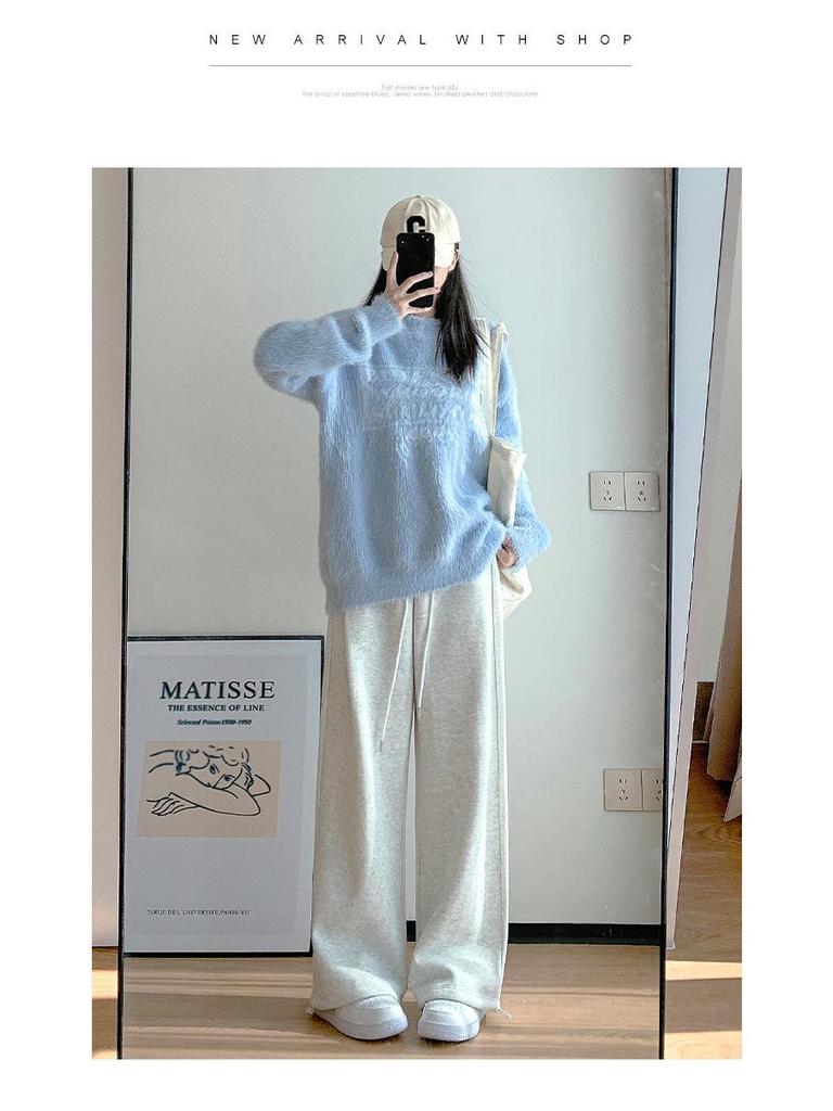 2024 Women's White-Gray High-Waisted Loose Casual Straight-Leg Sweatpants