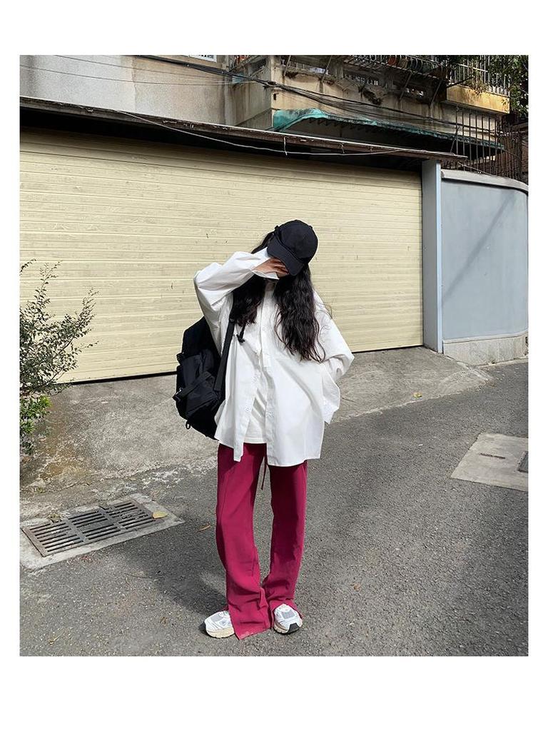 2024 Spring/Autumn Women's Loose Slit Long Sleeve White Shirt - College Style