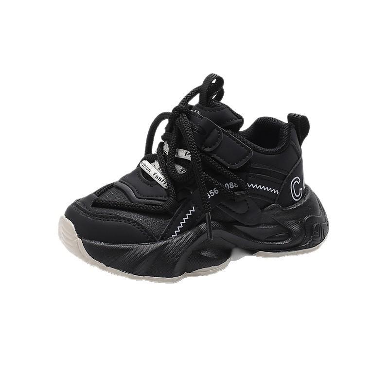 2026 Trendy Kids' Non-Slip White Running Shoes - Spring Leather Surface for Middle and Big Boys