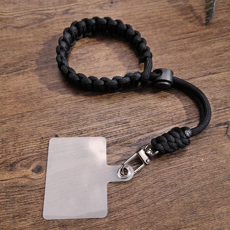 

European travel mobile phone lanyard short wrist adjustable braided strap fashionable outdoor sports artifact strong for men and women Short style [black]