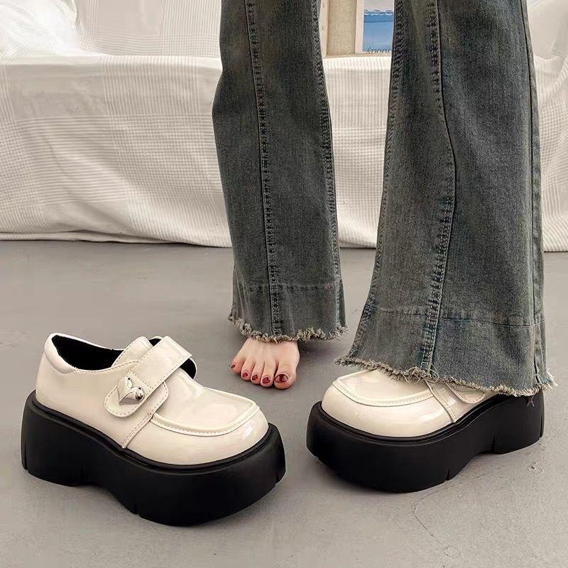 Woman Pumps With Medium Heels Platform Leather Casual Loafers Shoes For Women Round Toe Non Slip Stylish Luxury Brand  Trend