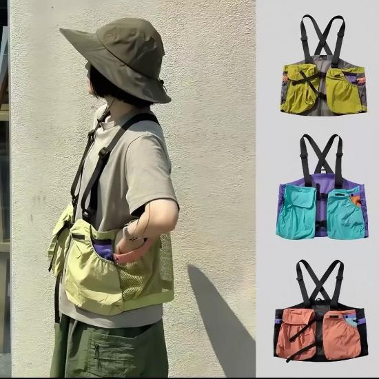 Minimalist Tactical Color-blocked Vest for Summer Outdoor Hiking and Rock Climbing, Breathable Mesh Multi-functional Vest for Men and Women