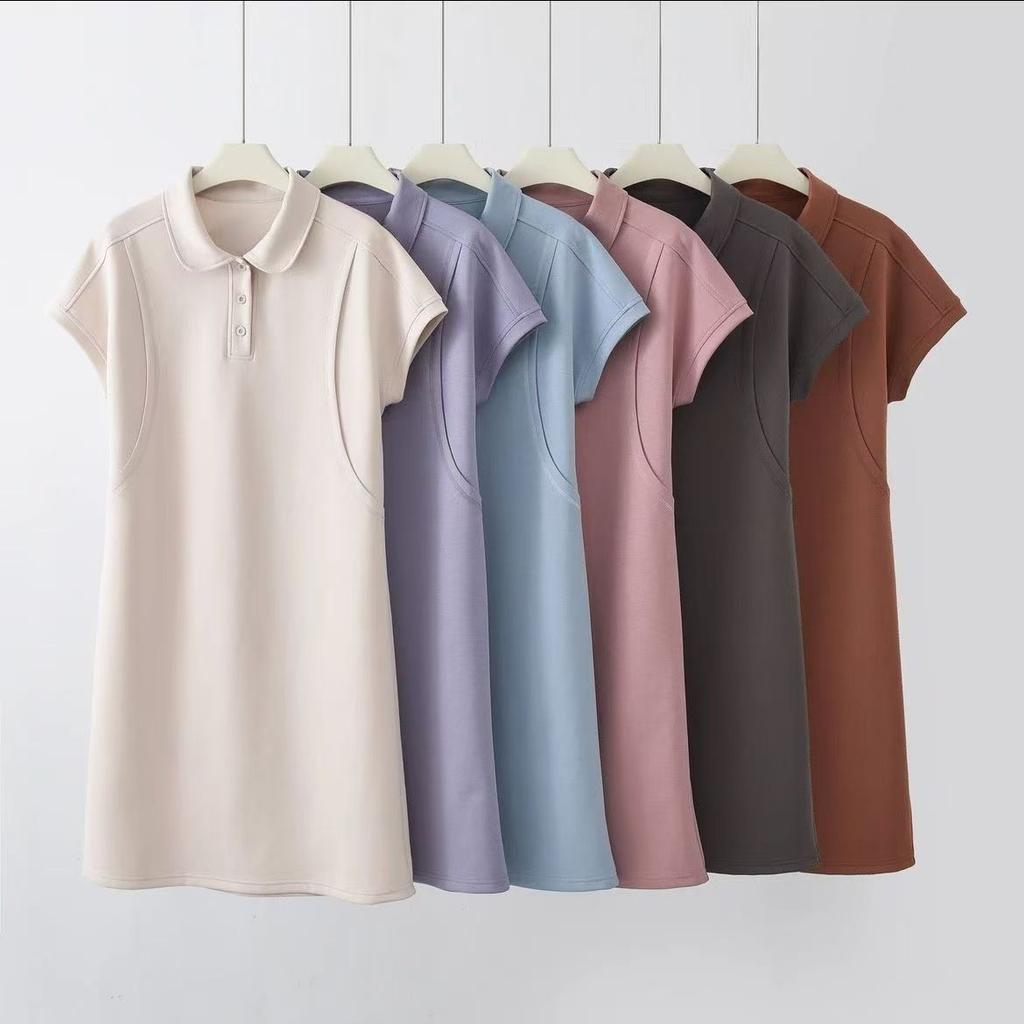 Summer New Simple POLO Neck Dress Children Slightly Fat Plus Size Medium and Long Meat Covering and Thin Short-sleeved T-shirt Skirt