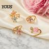 Corrosion Resistant Ring 4Pcs/Set Adjustable Set, Pink Flower Multi-Petal Design Finger Girly Ring, Stackable Multi-piece Set for Jewelry Gift