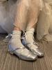 Coarse Heel Cross Silver Ballet Small Leather Shoes French Mary Jane Shoes Square Head Low Heel Single Shoes Women's Spring and Autumn Evening Shoes