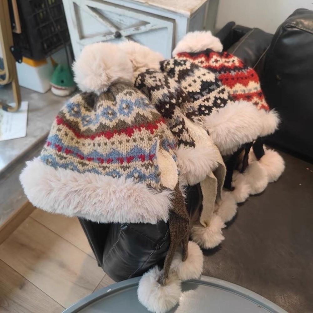 New Knitted Knitted Hat Warm Pompom Pullover Cap Windproof Thicken Ear Protection Hat Outdoor Sports