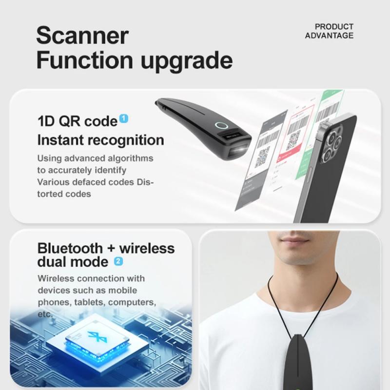 Scanner Codici a Barre 2D W7 Mini Wireless Bluetooth Portatile Manuale Lettore Codici 1D 2D QR Code Data Matrix PDF417 Con Funzione di Archiviazione