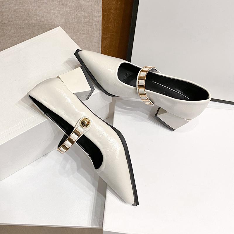 2025 Spring Style Pointed Toe Square Heel Versatile Style Single Shoes Women's Shoes Professional Buckle Dress High Heels