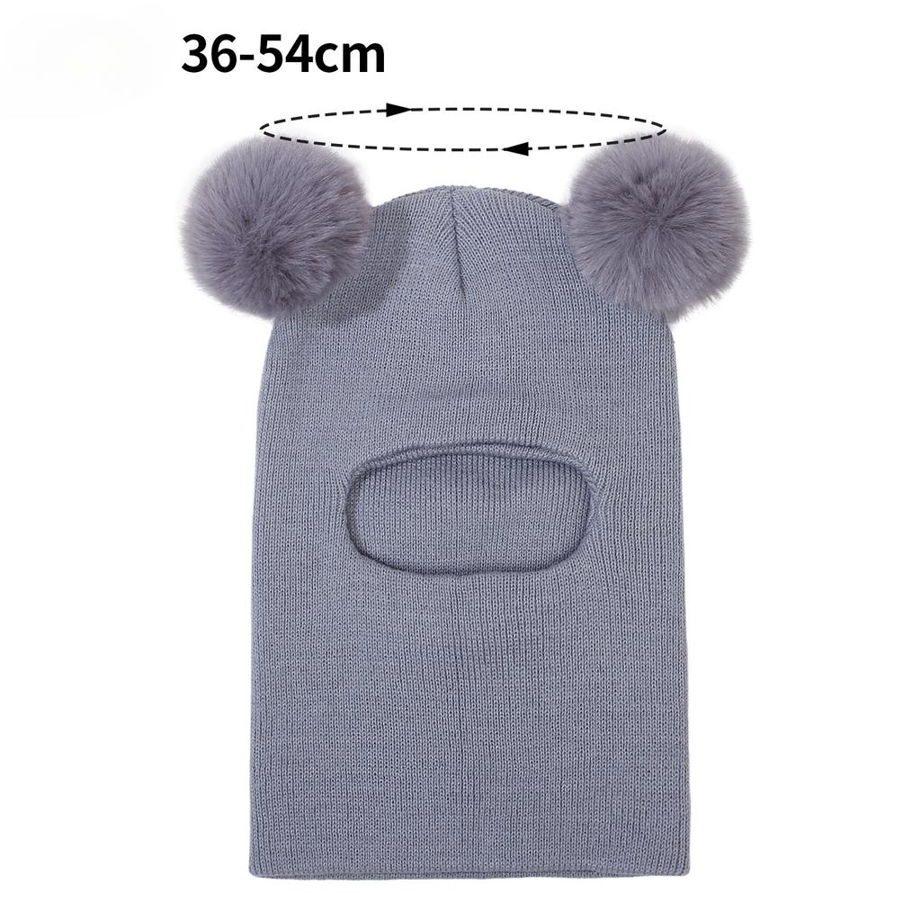 Children's Double Ball Ear Protectors Fall and Winter Boys and Girls Cute Wool Knit Pullover One Hat
