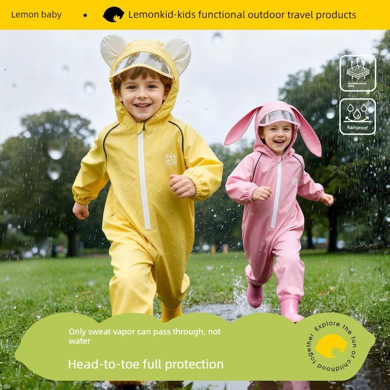 Lemon Baby Children's Raincoat One-Piece for Boys and Girls, Toddlers, Kindergarten Boys and Girls, Cute Rain Poncho