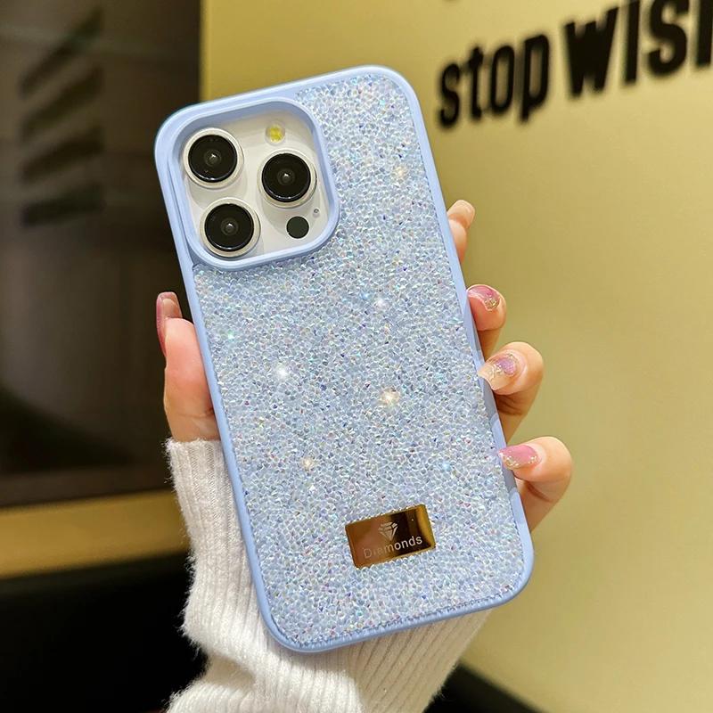 Stylish Shiny Imitation Diamond Phone Case for Iphone 16 15 14 13 12 11 Pro Max Plus INS Girl Back Shockproof Tpu + PC Hard Case