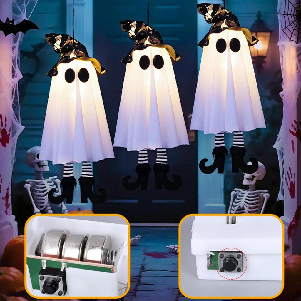 Hangable Lighted Glowing Ghost Halloween Light Up Hangable Ghost Outdoor Lighted Ornaments For Garden Lawn Porches Patio