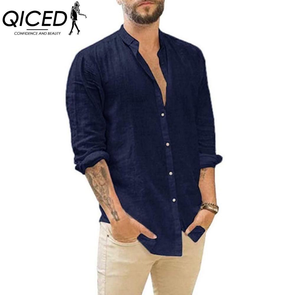 QICED Bavlněné tričko s dlouhým rukávem Pánská móda Volné tričko S potiskem Soucitné tričko