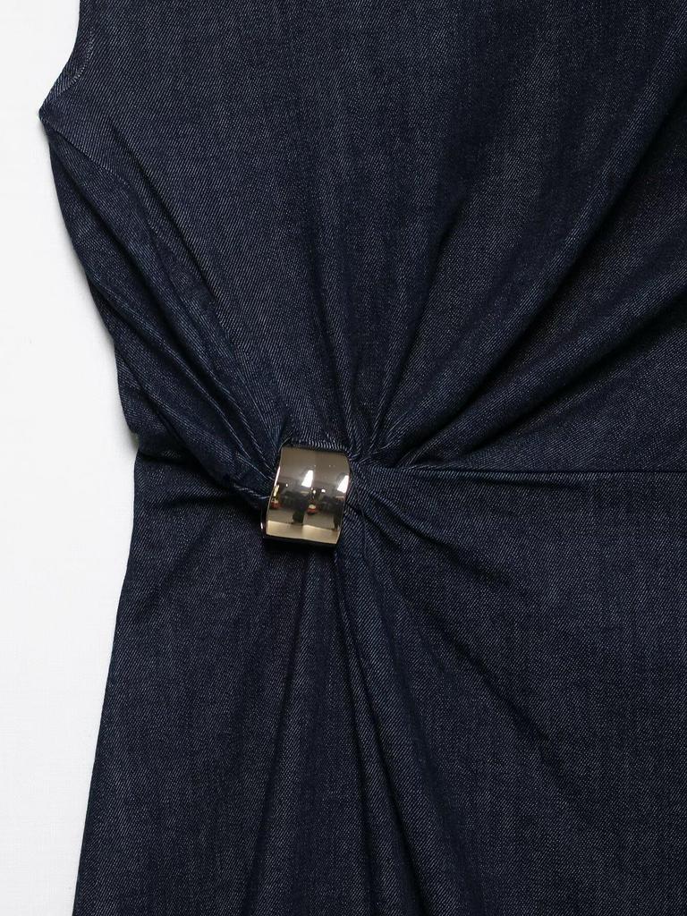 TAOP&ZA Elegant Round Neck Sleeveless Denim Dress with Waist Tie - Women's Spring/Summer Fashion